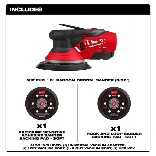 M12 FUEL™ 3/32” Orbit 6” Lithium-Ion Brushless Cordless Random Orbital Sander