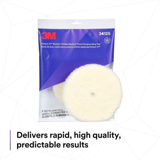 3M™ Perfect-It™ 34125 Random Orbital Compounding Pad, 6 in Dia, Medium, Hook and Loop Attachment, Wool Pad, White