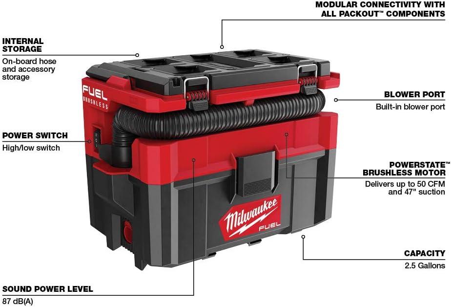 Milwaukee 0970-20 M18 FUEL PACKOUT 2.5 Gallon Wet/Dry Shop Vacuum