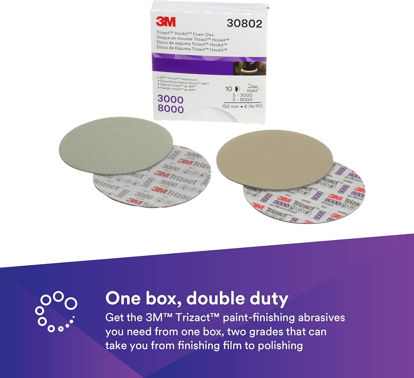 3M Trizact Hookit Foam Backing Abrasive Disc Kit, 443SA, 6" Disc, 3000/8000 Grit, 30802