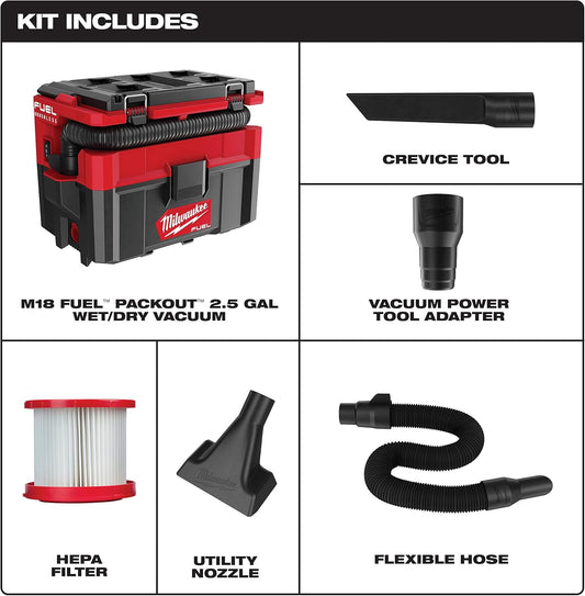 Milwaukee 0970-20 M18 FUEL PACKOUT 2.5 Gallon Wet/Dry Shop Vacuum
