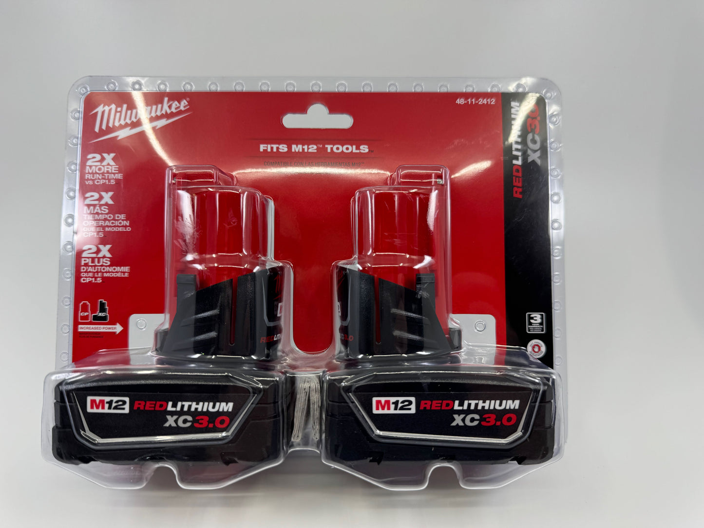 Milwaukee 48-11-2412 M12 REDLITHIUM XC 3.0 AH Battery Pack (2-Pack)