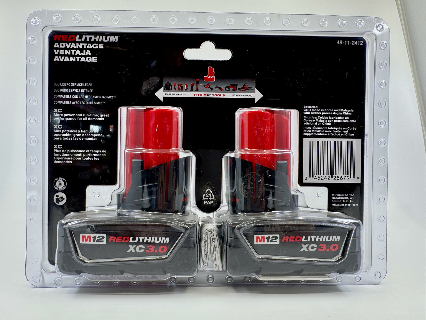 Milwaukee 48-11-2412 M12 REDLITHIUM XC 3.0 AH Battery Pack (2-Pack)