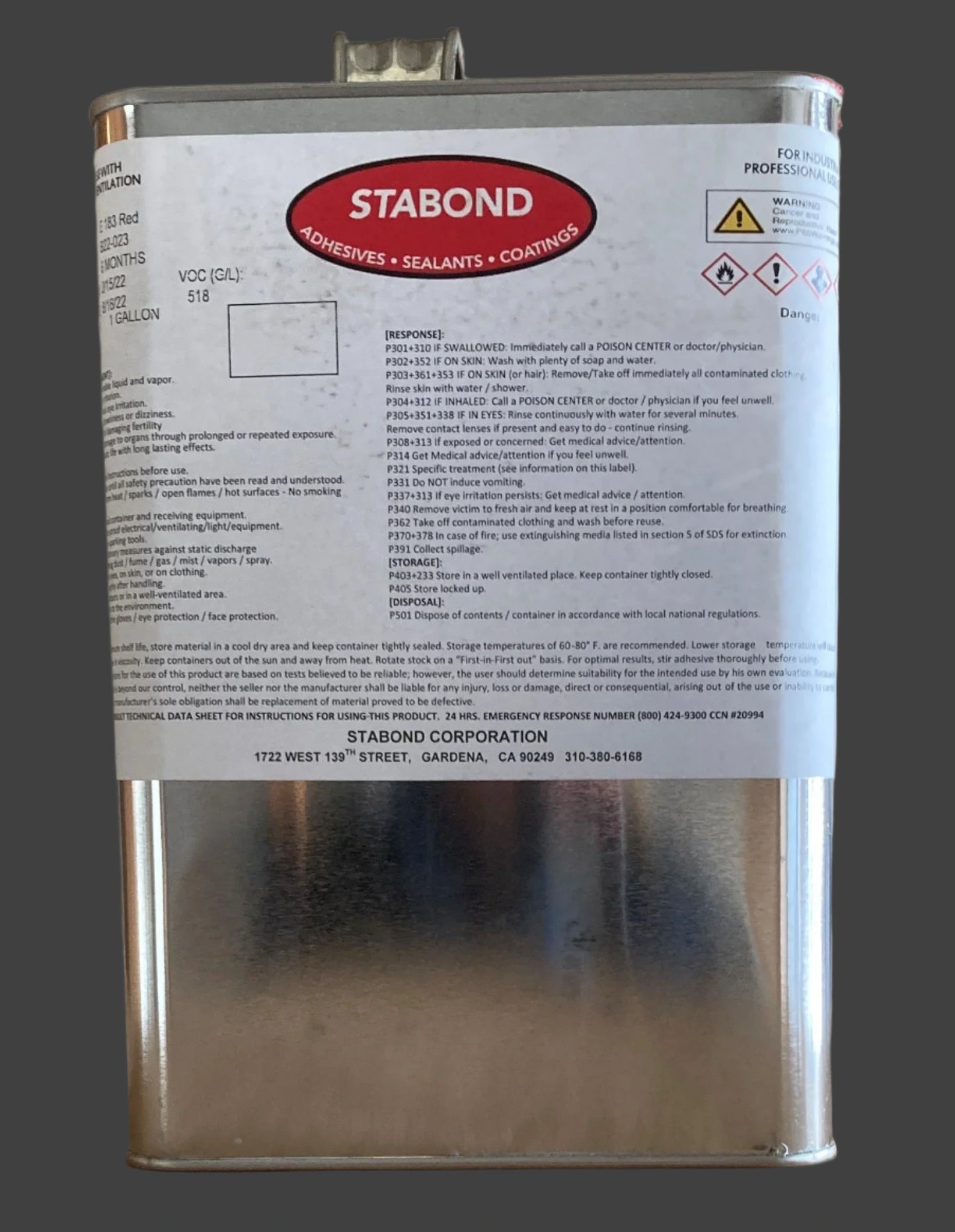 An image of Stabond Adhesive, in a Silver Container.