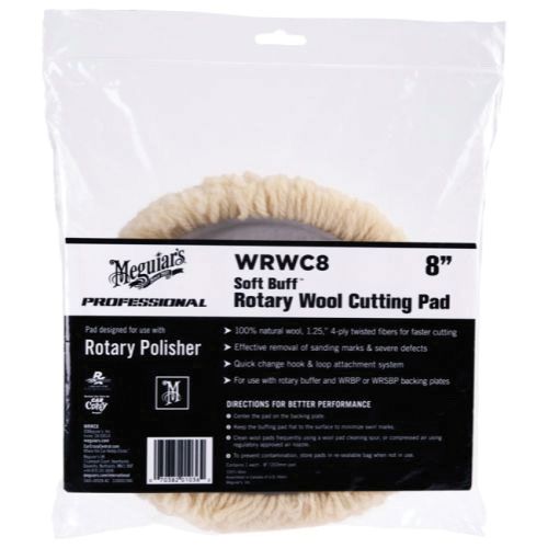 Meguiar's® Soft Buff™ WRWC8 Rotary Cutting Pad, 8 in Dia, Hook and Loop Attachment, Wool Pad