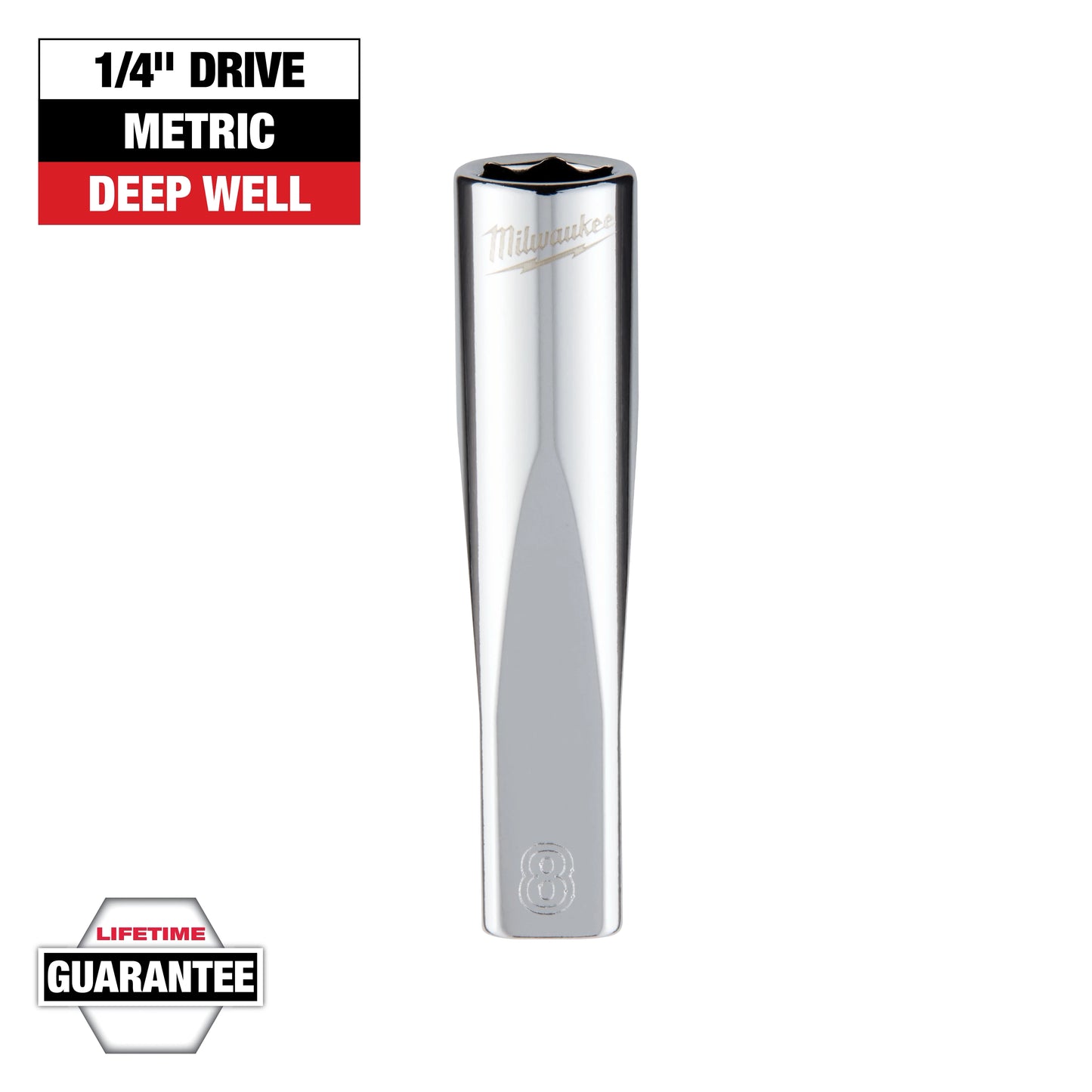 Milwaukee 1/4" Drive 8mm Metric Deep Socket with FOUR FLAT™ Sides — 45-34-9046