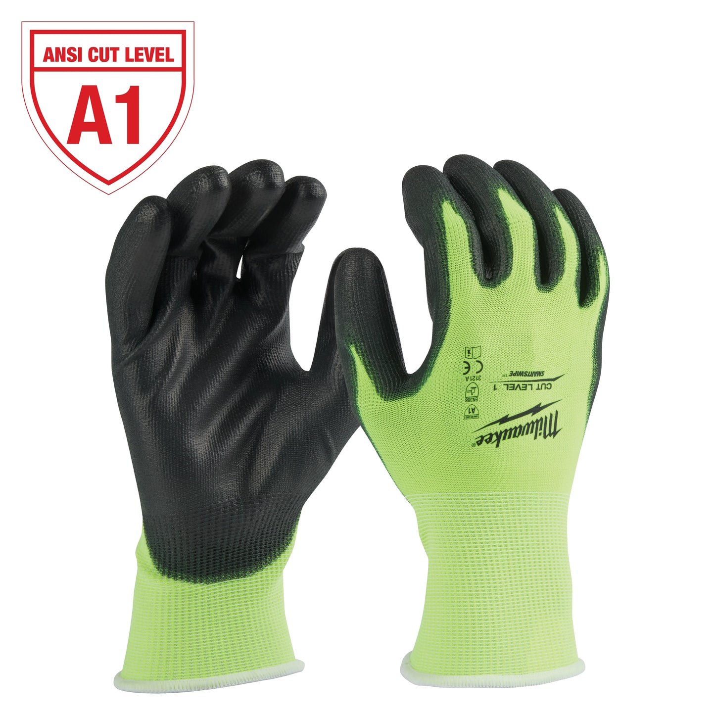 Milwaukee High Visibility Cut Level 1 Polyurethane Dipped Gloves - XL — 48-73-8913