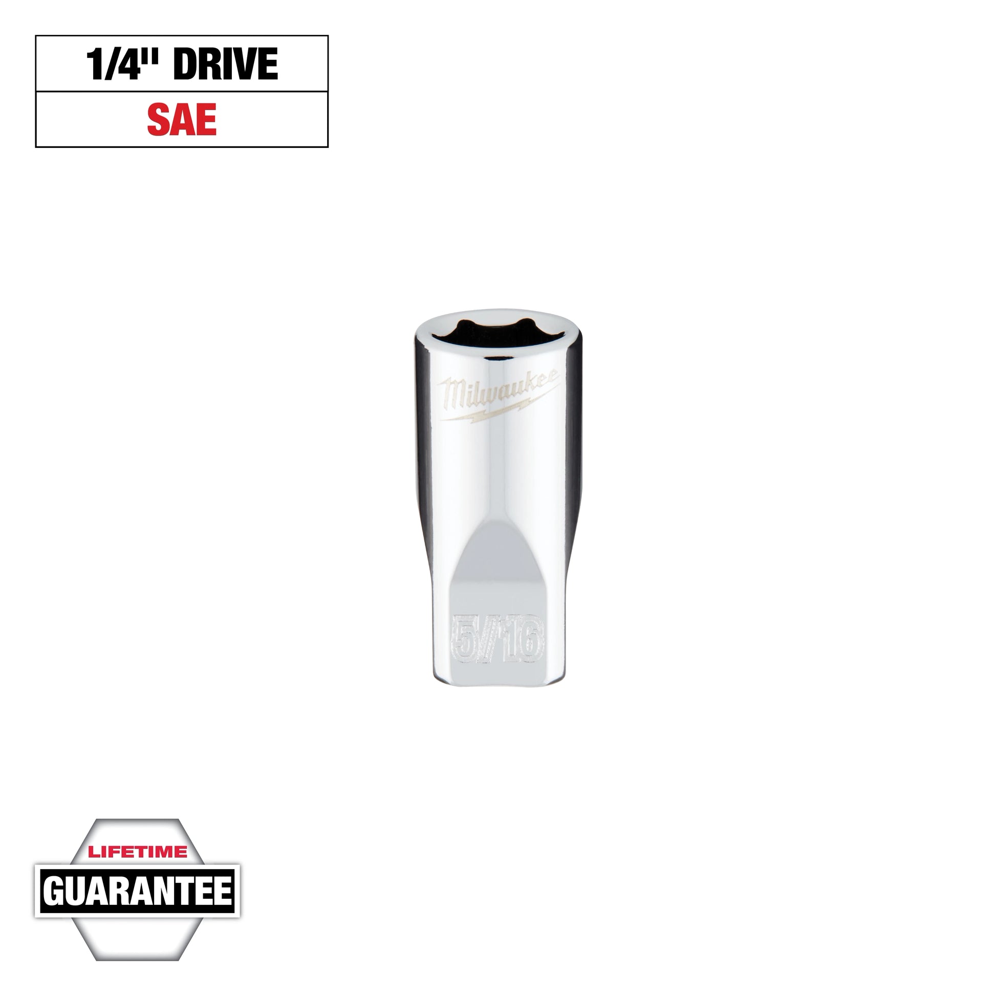 Milwaukee 1/4" Drive 5/16" SAE Socket with FOUR FLAT™ Sides — 45-34-9005