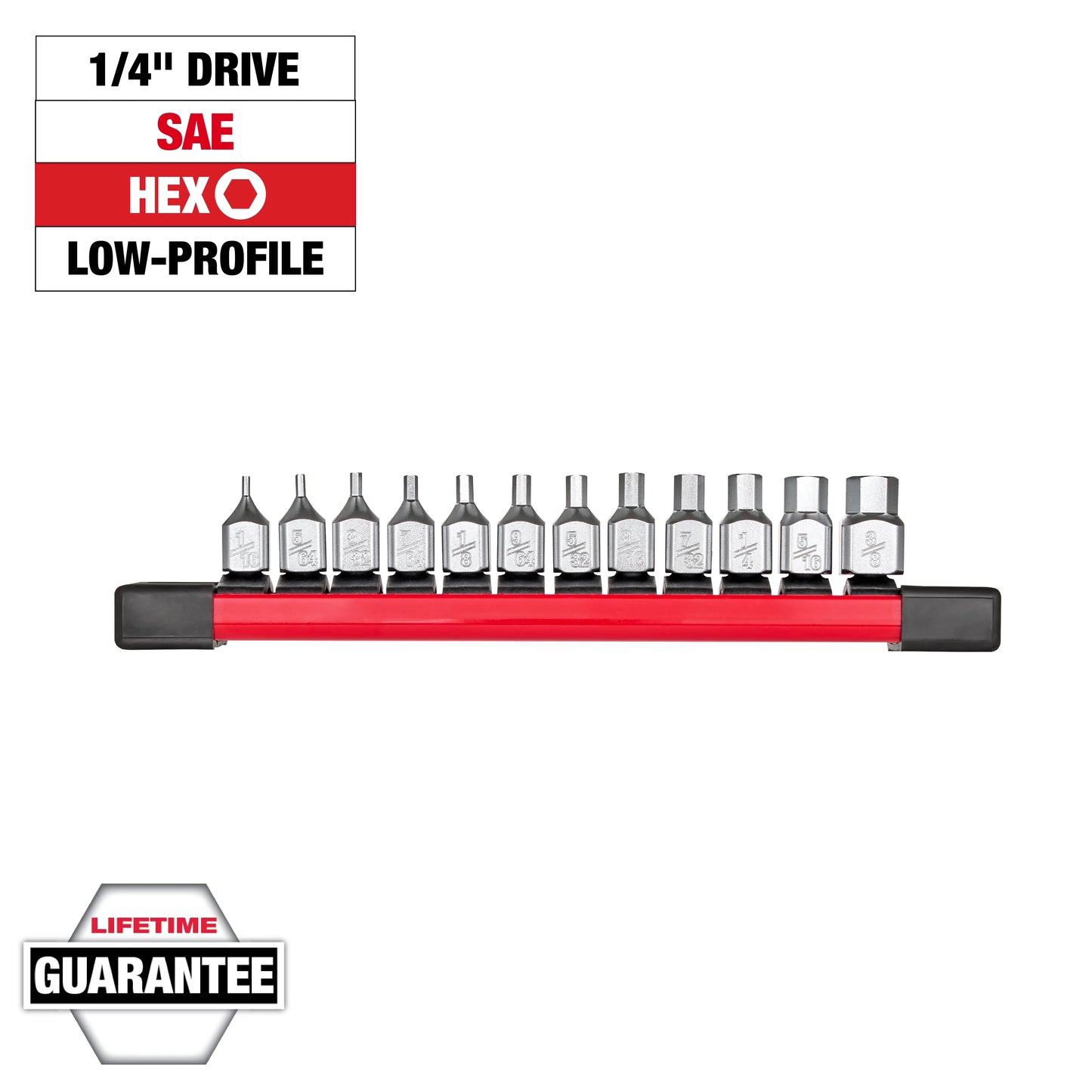 Milwaukee 12 pc 1/4” Drive Low-Profile Hex Bit Socket Set - SAE — 48-22-9544