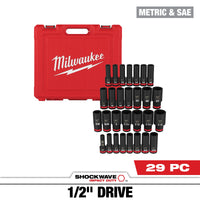 Milwaukee 29 PC SHOCKWAVE™ Impact Duty 1/2" Drive SAE & Metric Deep 6 Point Socket Set — 49-66-7016