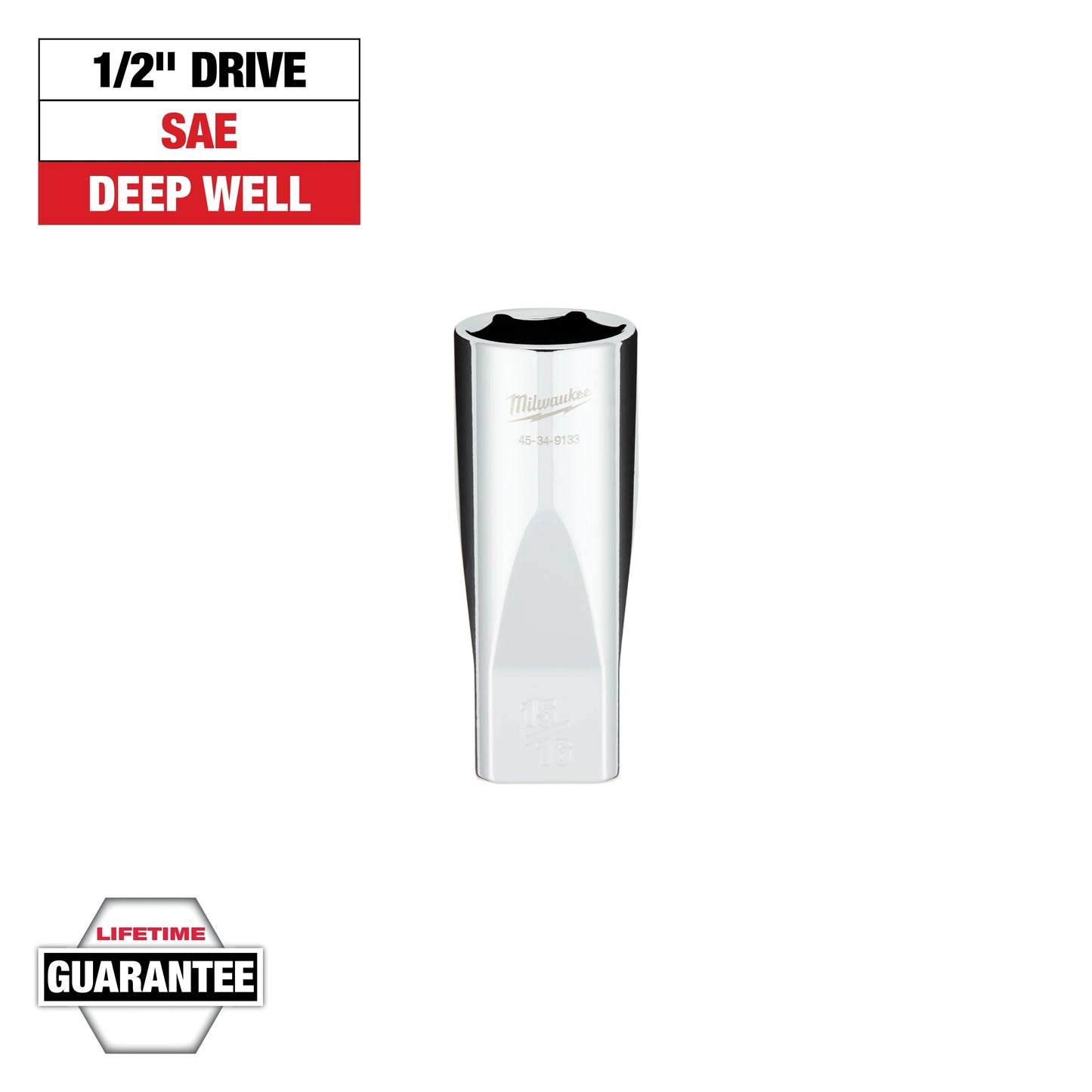 Milwaukee 1/2" Drive 15/16" SAE 6-Point Deep Socket with FOUR FLAT™ Sides — 45-34-9133