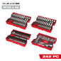 Milwaukee 242 pc. 1/4”, 3/8”, & 1/2” Drive Metric & SAE Ratchet & Socket Set with Trays for PACKOUT™ Drawers — 48-22-9490
