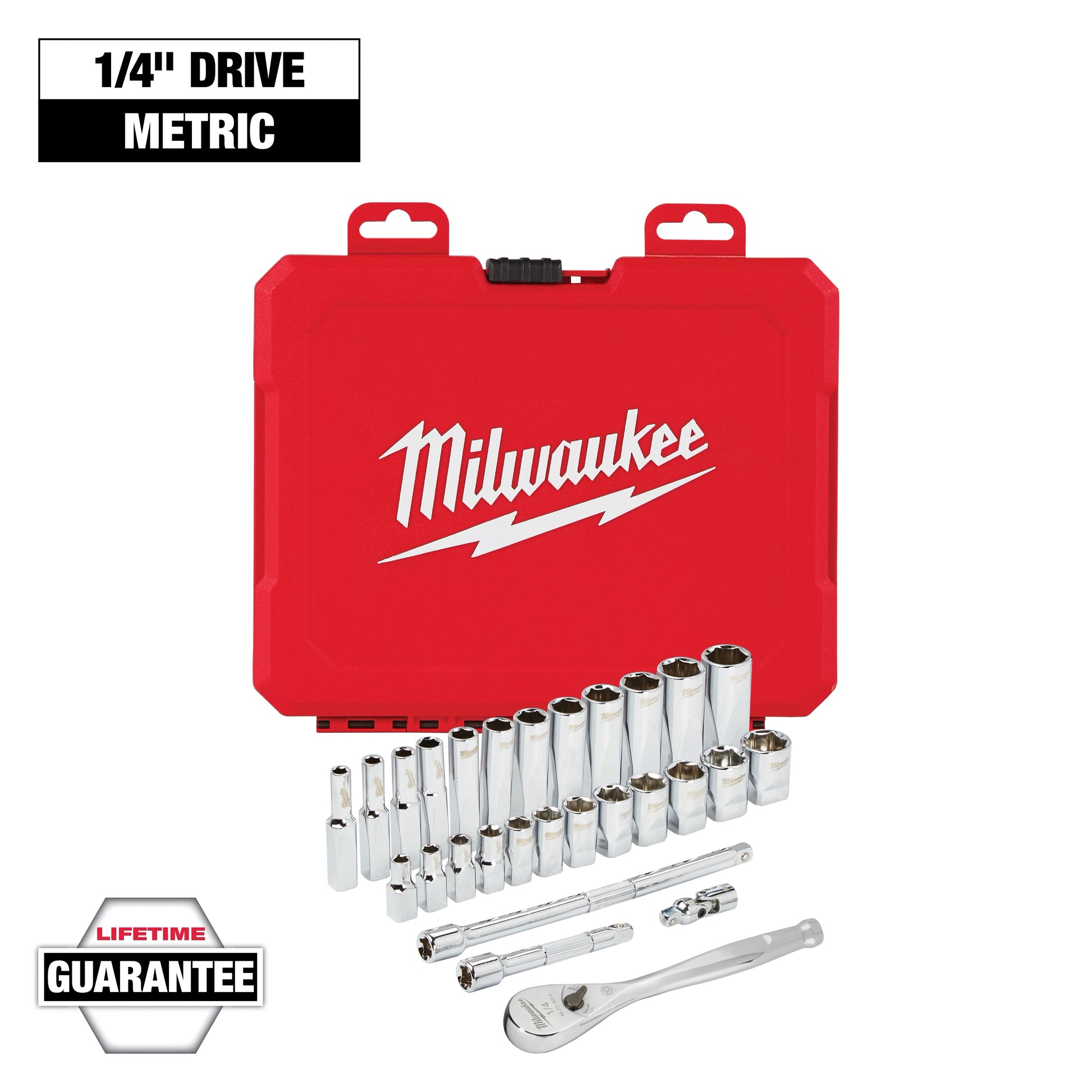 Milwaukee 1/4" Drive 28 pc Ratchet & Socket Set - Metric — 48-22-9504