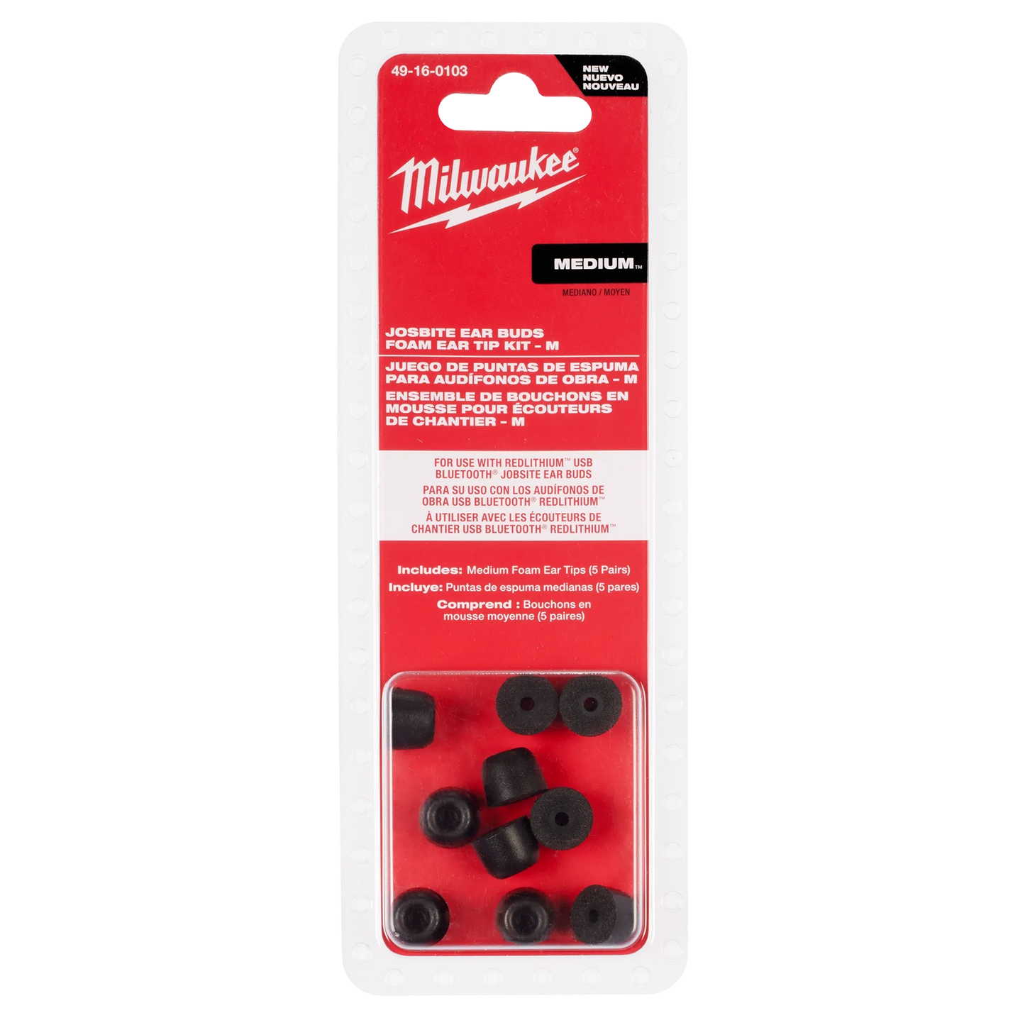 Milwaukee Jobsite Earbuds Foam Ear Tip Kit - M — 49-16-0103