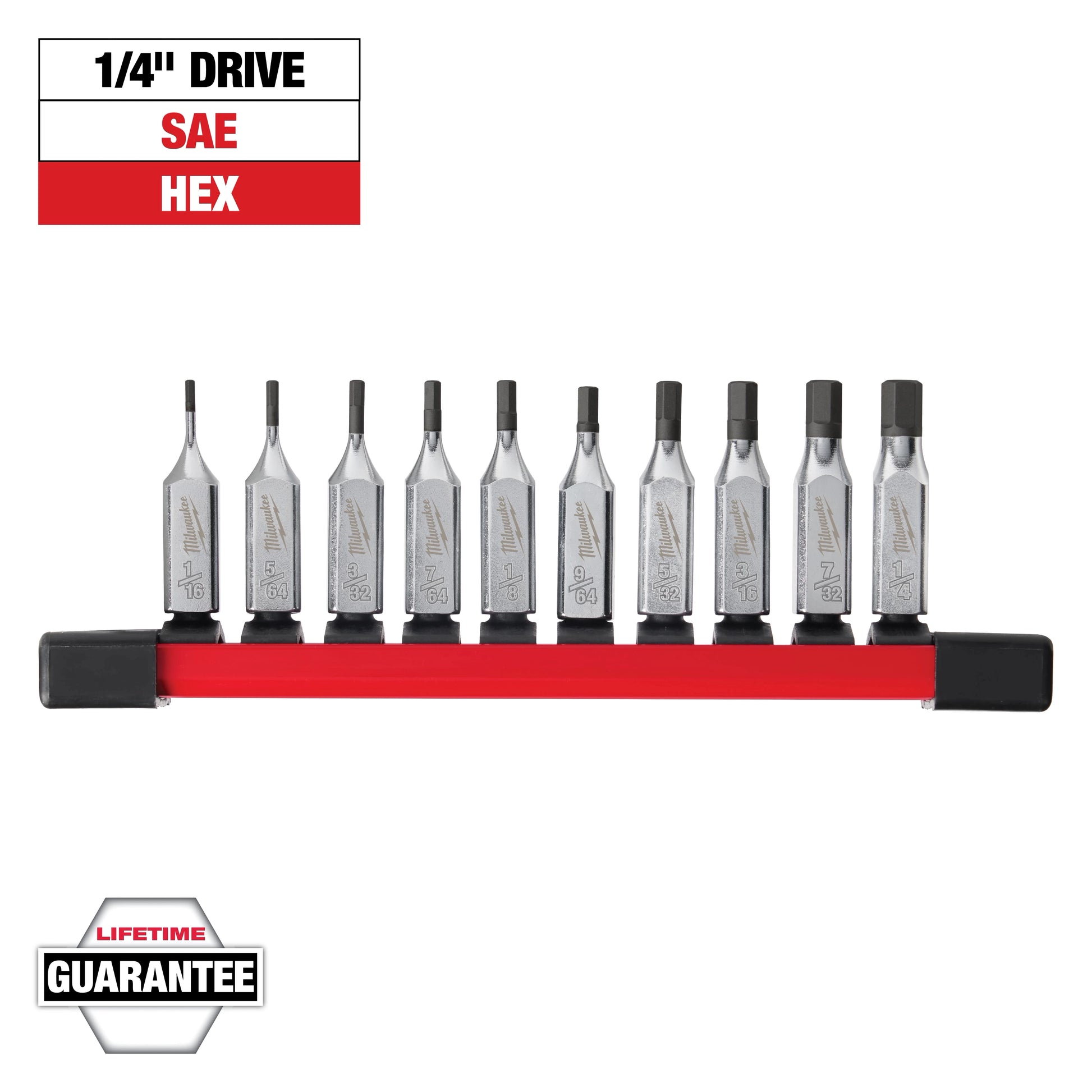 Milwaukee 10 pc 1/4" Drive Hex Bit Socket Set - SAE — 48-22-9540