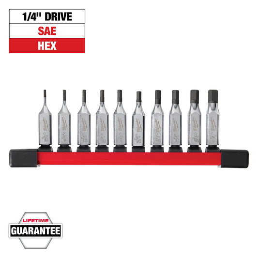 Milwaukee 10 pc 1/4" Drive Hex Bit Socket Set - SAE — 48-22-9540