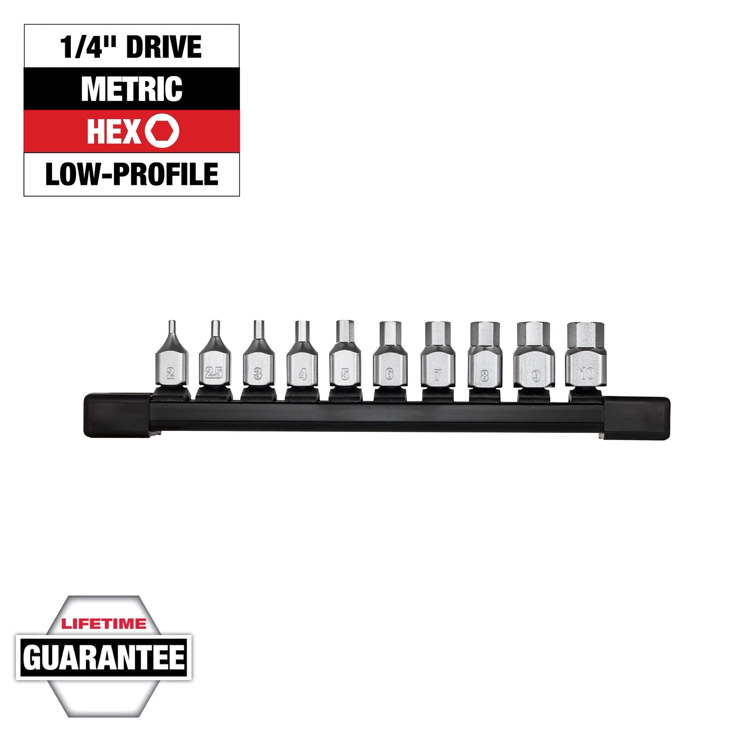 Milwaukee 10 pc 1/4” Drive Low-Profile Hex Bit Socket Set - Metric — 48-22-9545