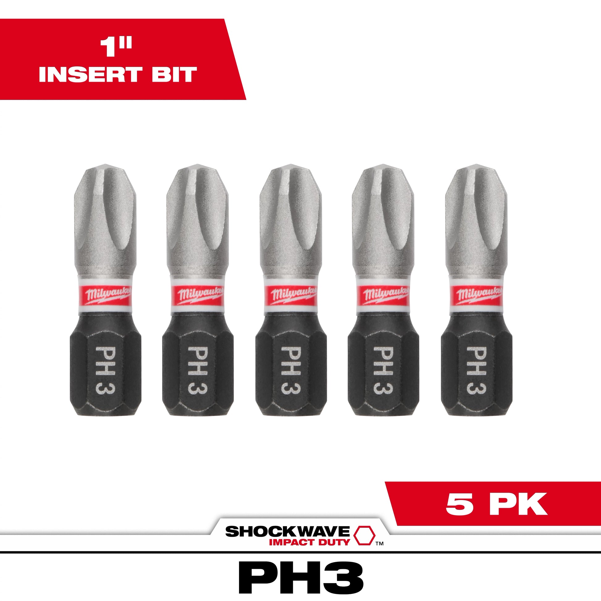 Milwaukee SHOCKWAVE™ Impact Duty 1" Phillips #3 Insert Bits (5 PK) — 48-32-4663