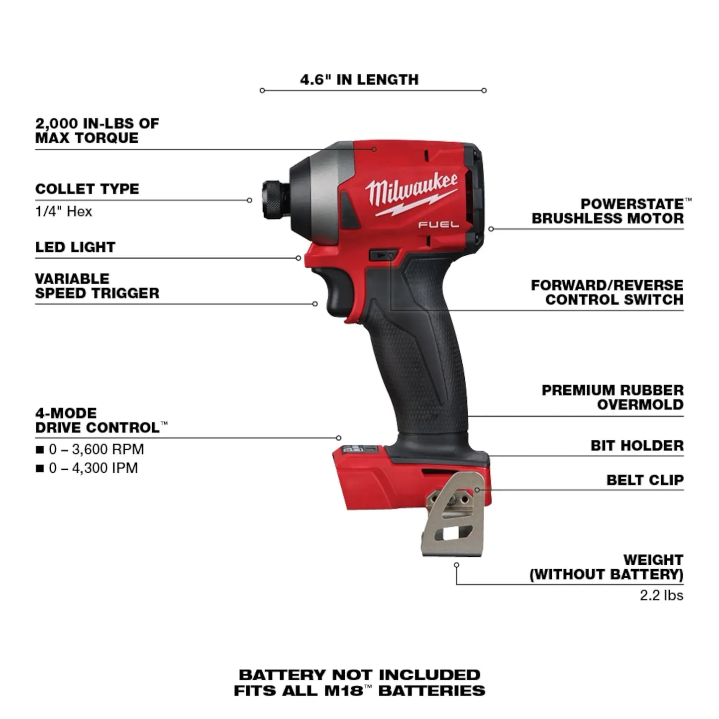 Milwaukee® M18 FUEL™ 1/4” Hex Impact Driver (Tool Only), 2953-20