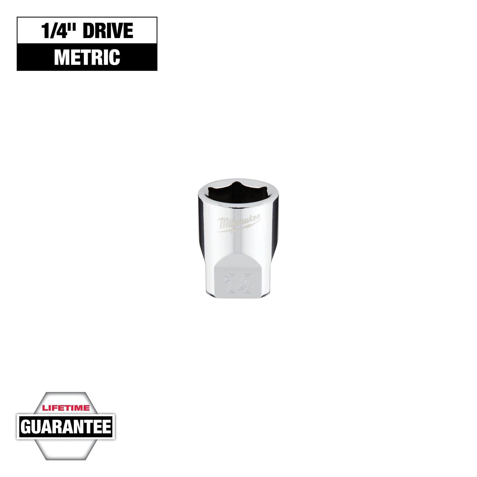 Milwaukee 1/4" Drive 14mm Metric Socket with FOUR FLAT™ Sides — 45-34-9040