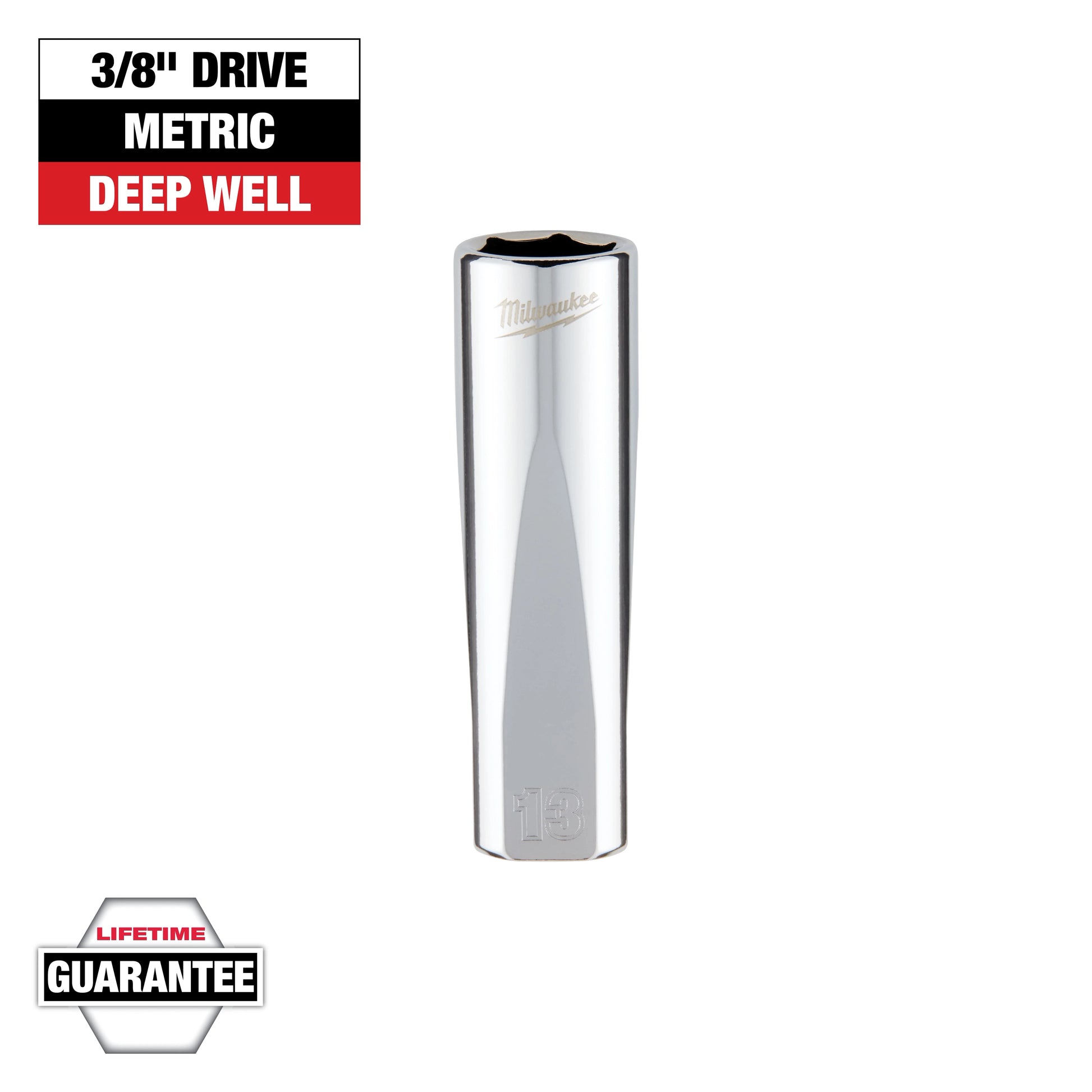 Milwaukee 3/8" Drive 13mm Metric Deep Socket with FOUR FLAT™ Sides — 45-34-0013