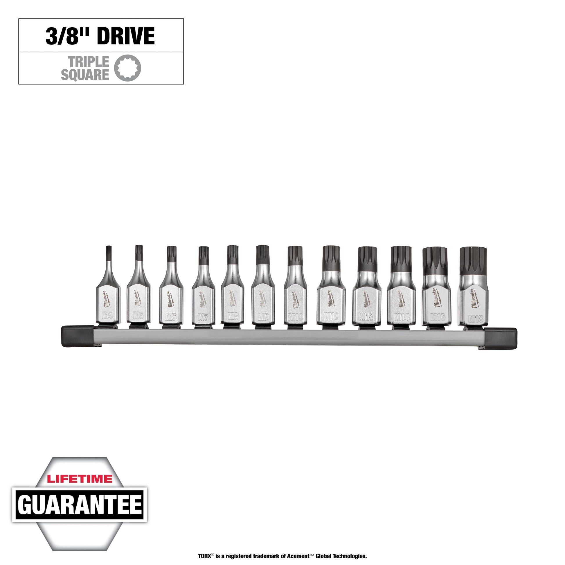 Milwaukee 12 pc 3/8" Drive Triple Square Bit Socket Set — 48-22-9536