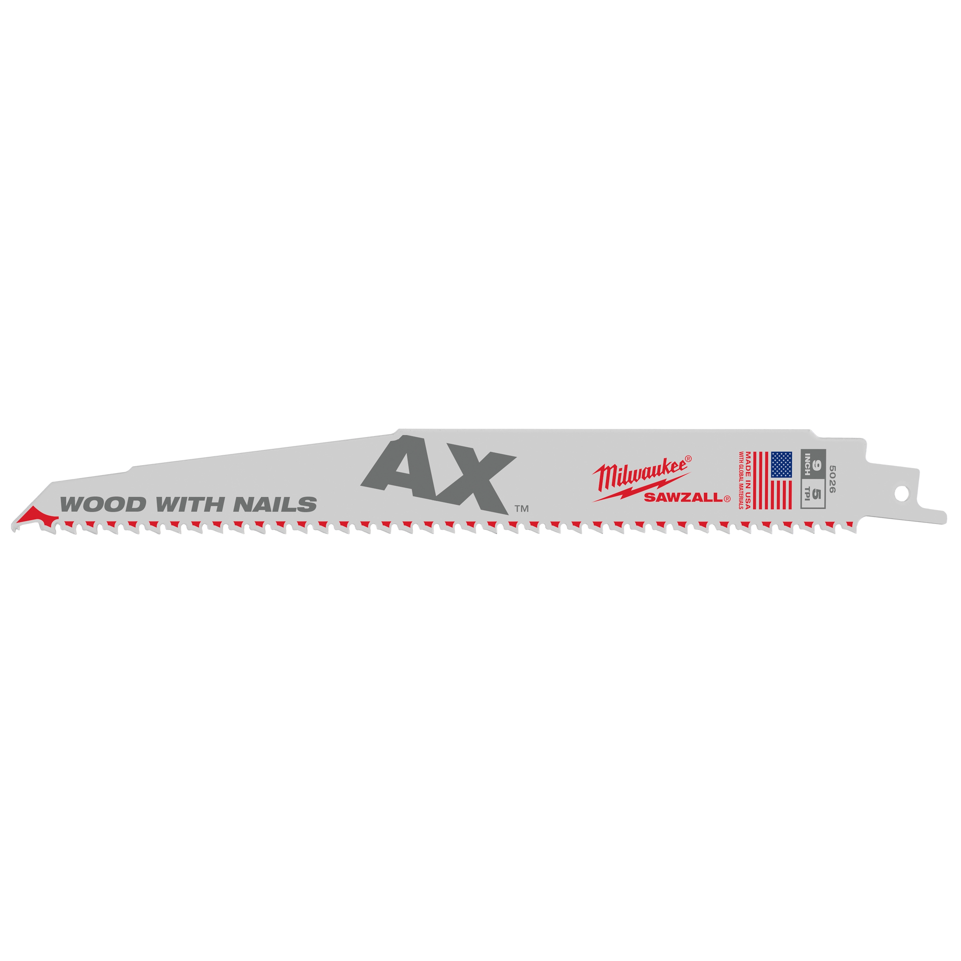 Milwaukee 9" 5 TPI AX™ SAWZALL® Blade for Wood with Nails (25 PK) — 48-00-8026