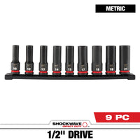 Milwaukee 9 PC SHOCKWAVE™ Impact Duty 1/2" Drive Metric Deep 6 Point Socket Set — 49-66-7032