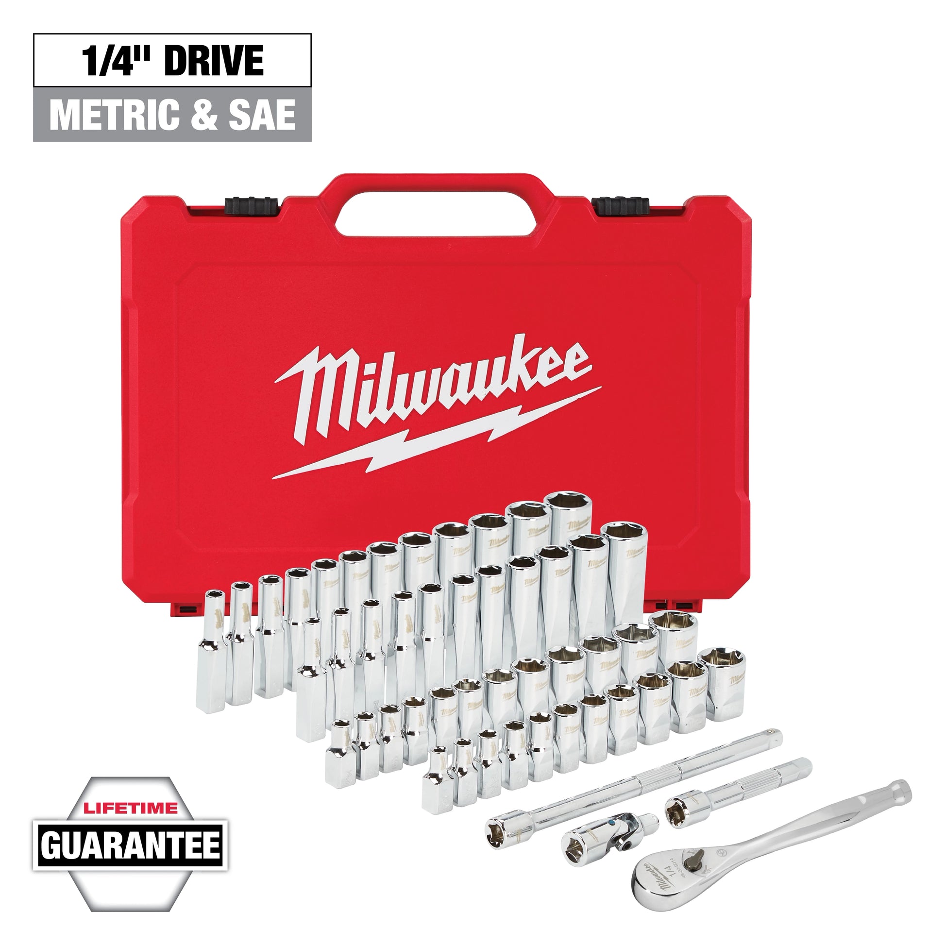 Milwaukee 1/4" Drive 50 pc Ratchet & Socket Set - SAE & Metric — 48-22-9004