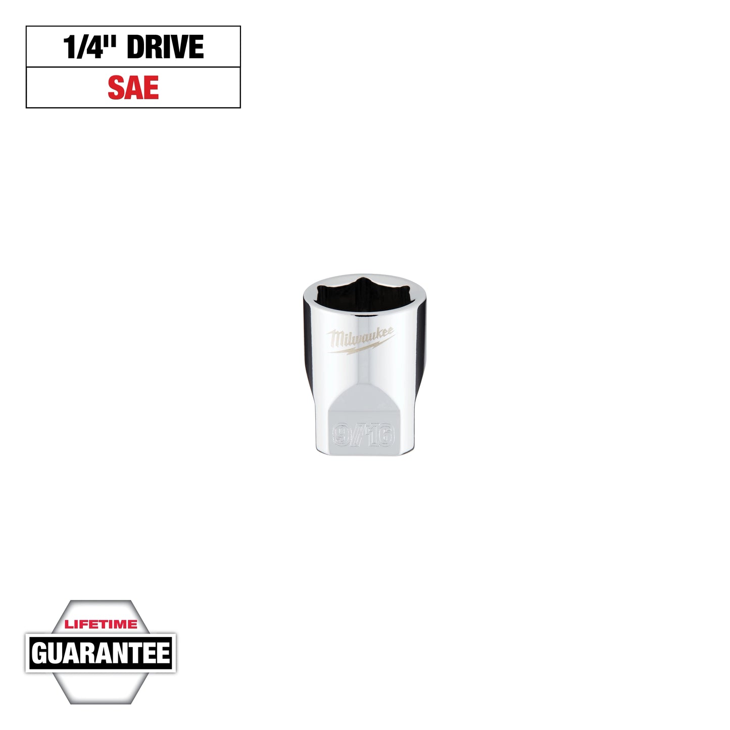 Milwaukee 1/4" Drive 9/16" SAE Socket with FOUR FLAT™ Sides — 45-34-9010