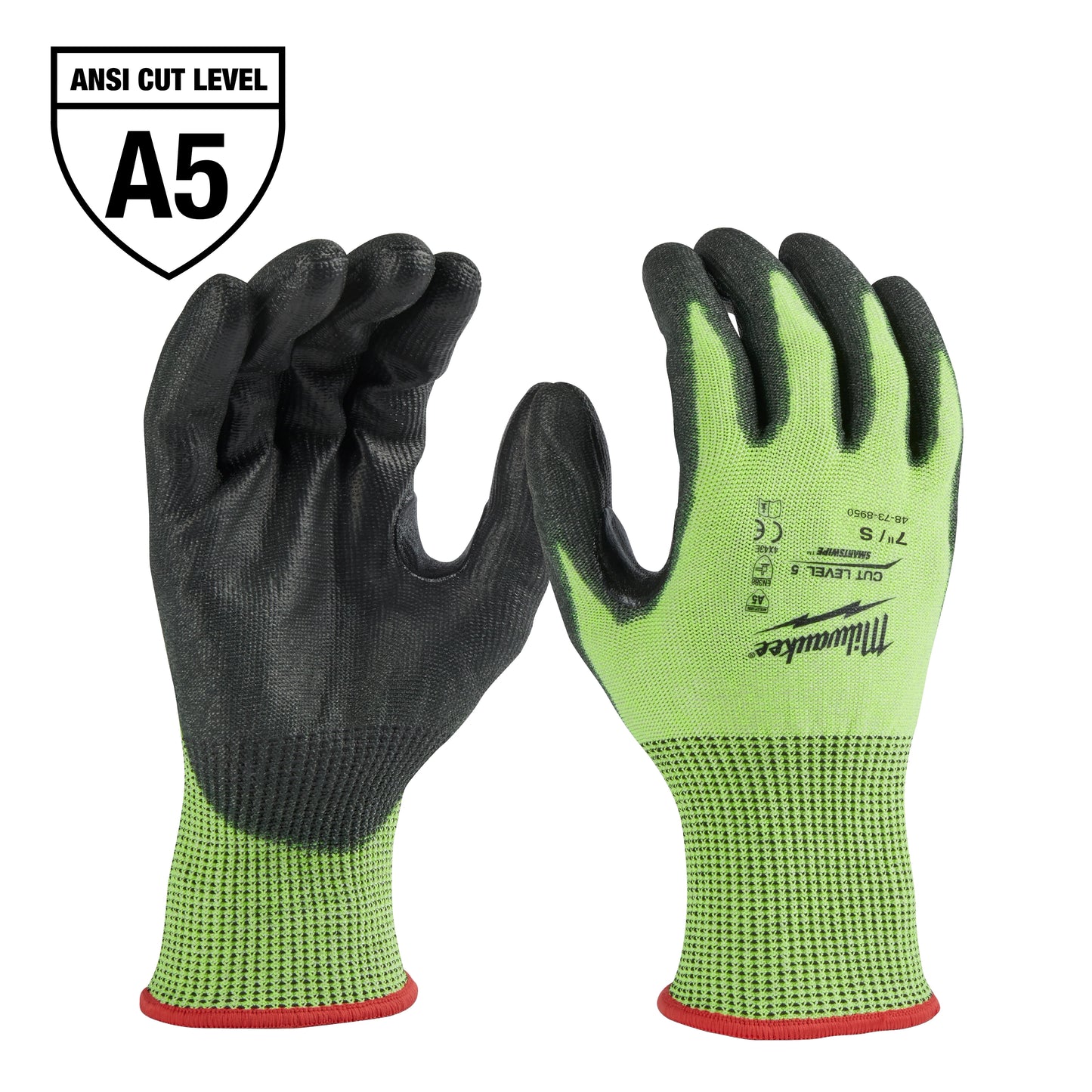 Milwaukee High Visibility Cut Level 5 Polyurethane Dipped Gloves - S — 48-73-8950