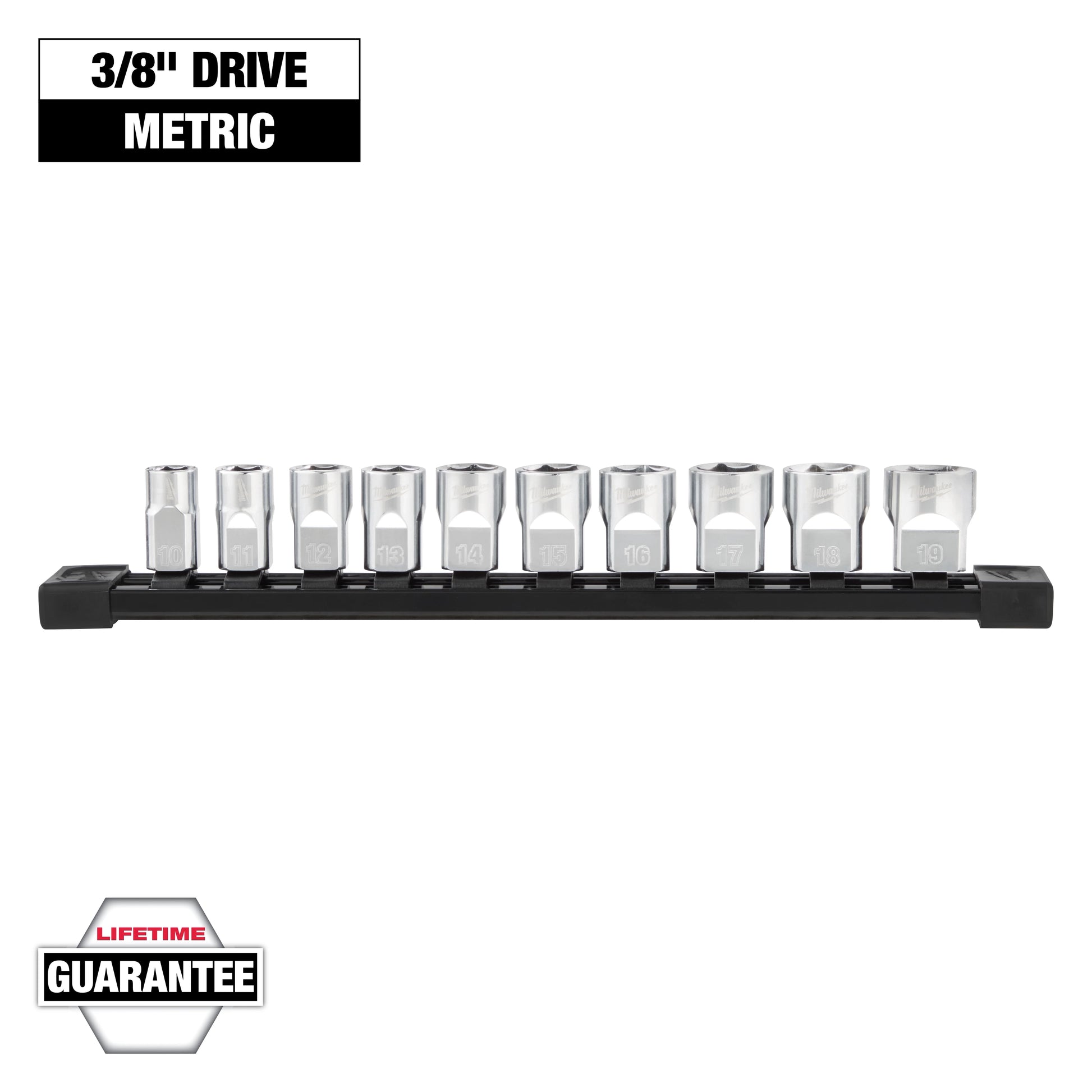 Milwaukee 10 pc 3/8" Metric Sockets with FOUR FLAT™ Sides — 48-22-9503