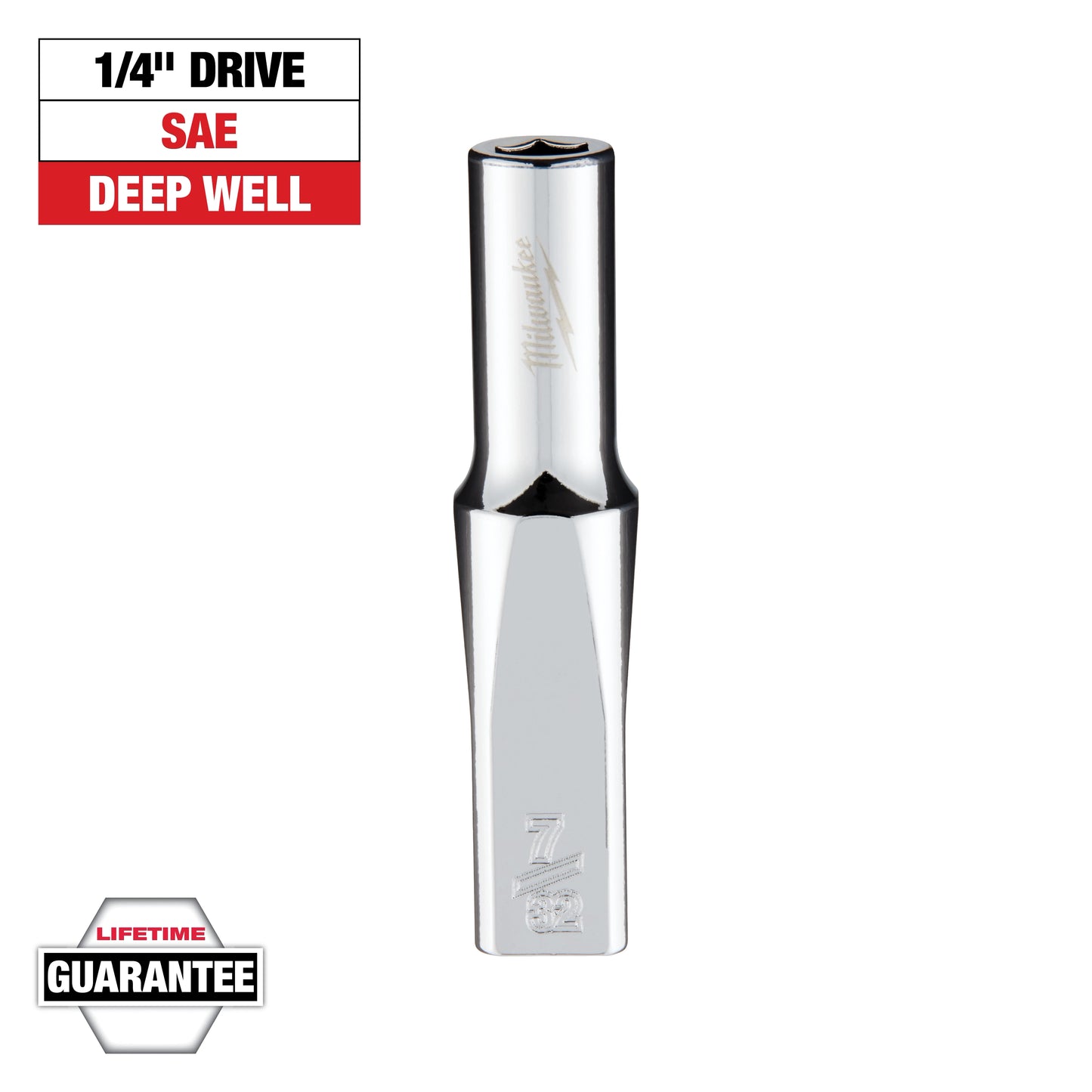 Milwaukee 1/4" Drive 7/32" SAE Deep Socket with FOUR FLAT™ Sides — 45-34-9013