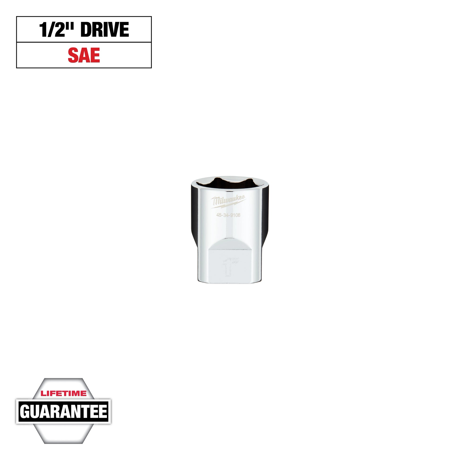 Milwaukee 1/2" Drive 1" SAE 6-Point Socket with FOUR FLAT™ Sides — 45-34-9108