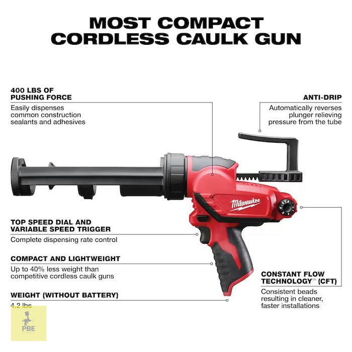 Milwaukee 2441-20 M12 10oz Caulk & Adhesive Gun (Tool Only)