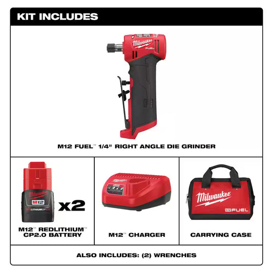 Milwaukee® 2485-22, M12™ FUEL™ 1/4" Right Angle Die Grinder, Kit