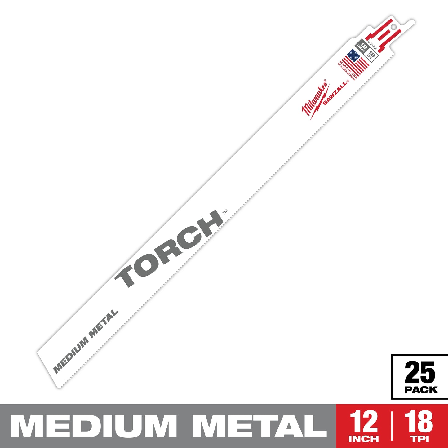Milwaukee 12" 18 TPI TORCH™ SAWZALL® Blade for Medium Metal (25 PK) — 48-00-8789