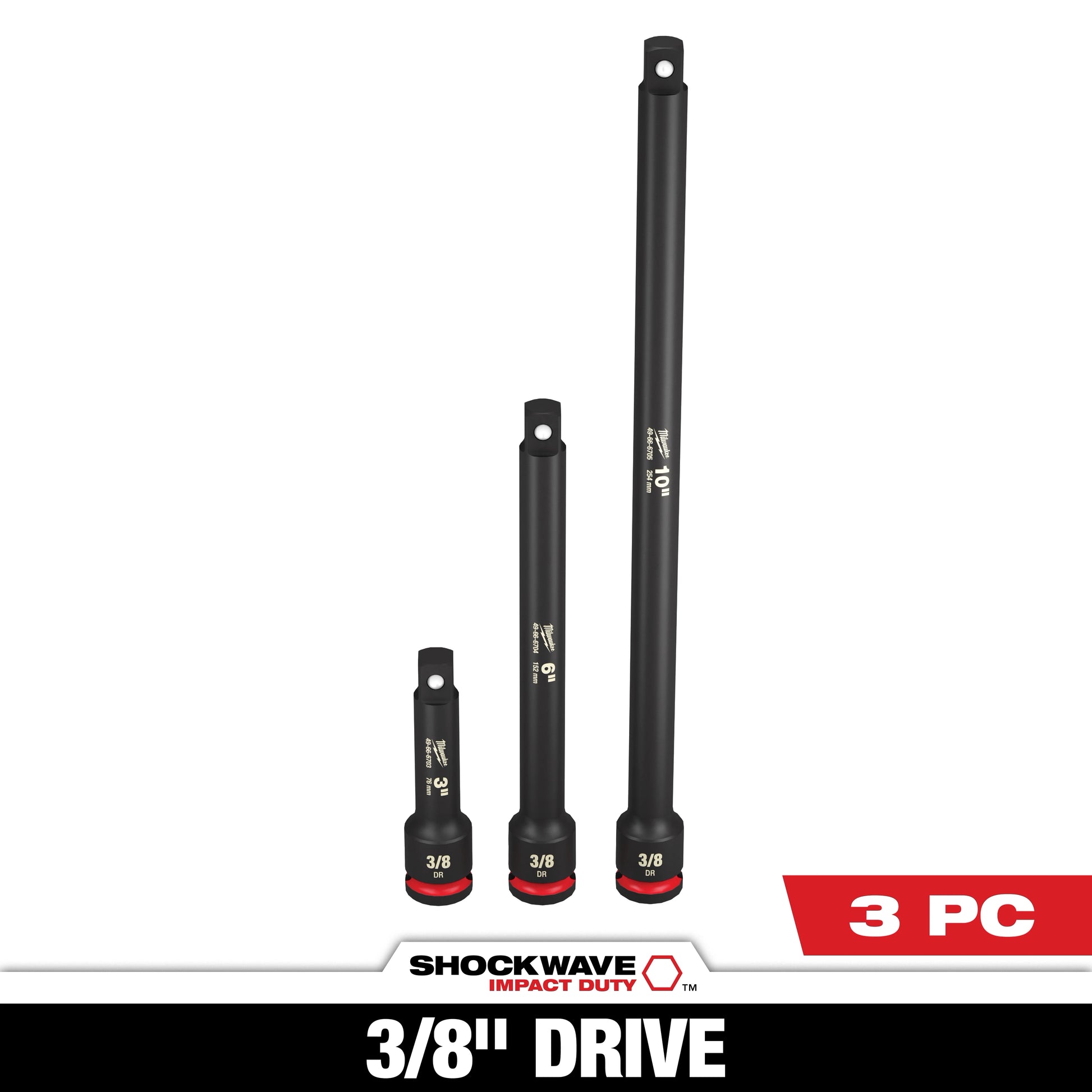 Milwaukee 3 PC SHOCKWAVE™ Impact Duty 3/8" Drive Extension Set — 49-66-6714
