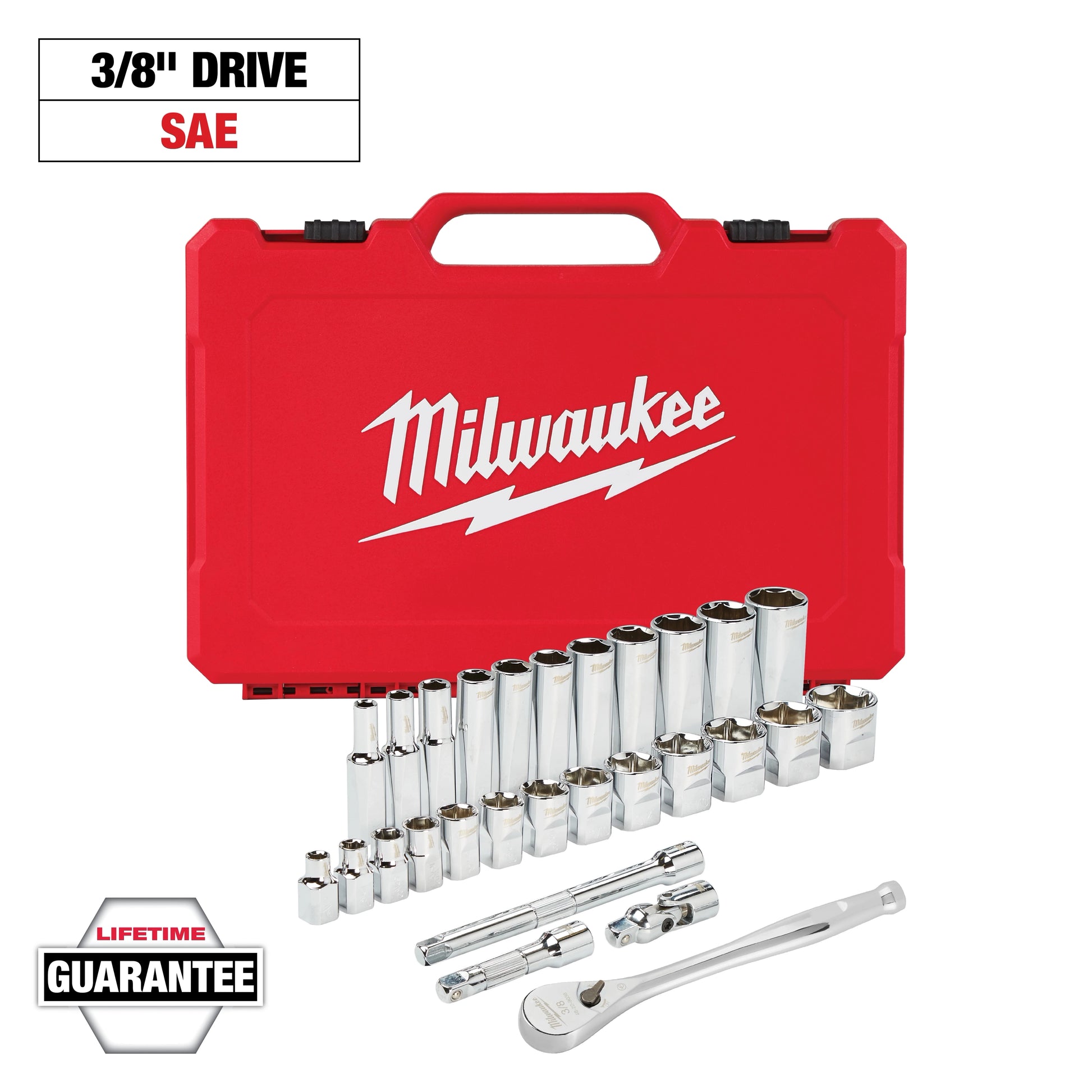 Milwaukee 3/8" Drive 28 pc Ratchet & Socket Set- SAE — 48-22-9408