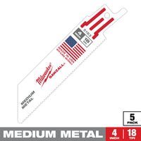 Milwaukee 4" 18 TPI SAWZALL® Blade for Medium Metal (5 PK) — 48-00-5183