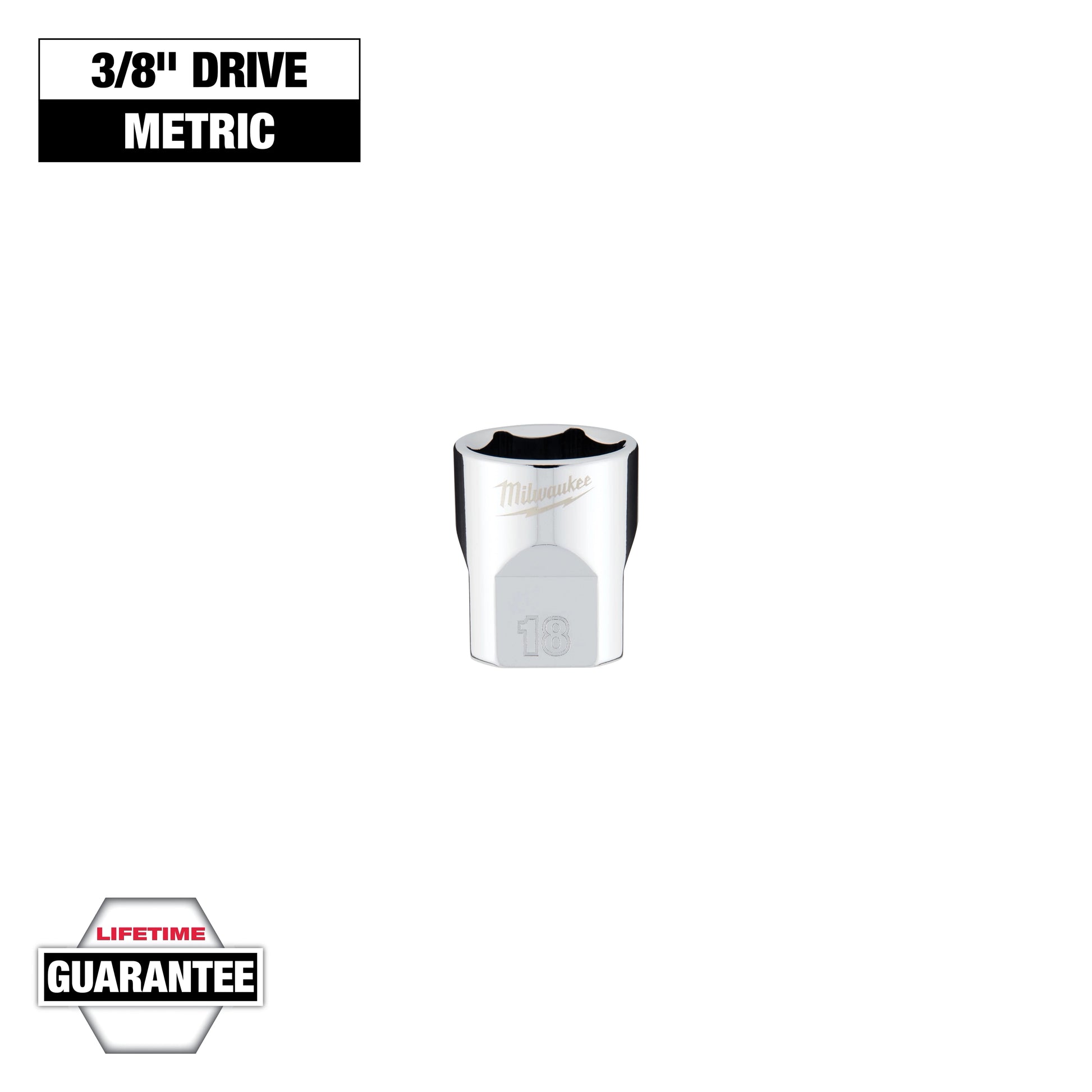 Milwaukee 3/8" Drive 18mm Metric Socket with FOUR FLAT™ Sides — 45-34-9088