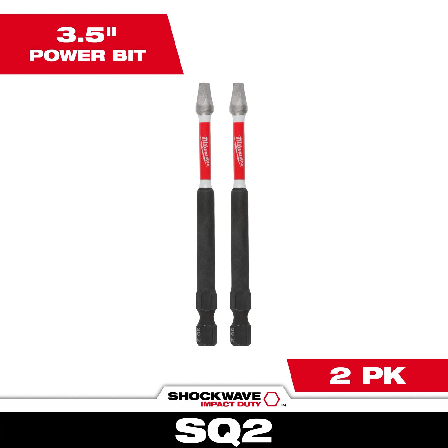 Milwaukee SHOCKWAVE™ Impact Duty 3-1/2" SQ2 Bit (2 PK) — 48-32-4672