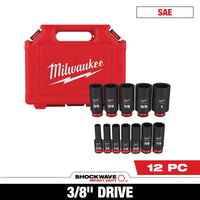 Milwaukee 12 PC SHOCKWAVE™ Impact Duty 3/8" Drive SAE Deep 6 Point Socket Set — 49-66-7006