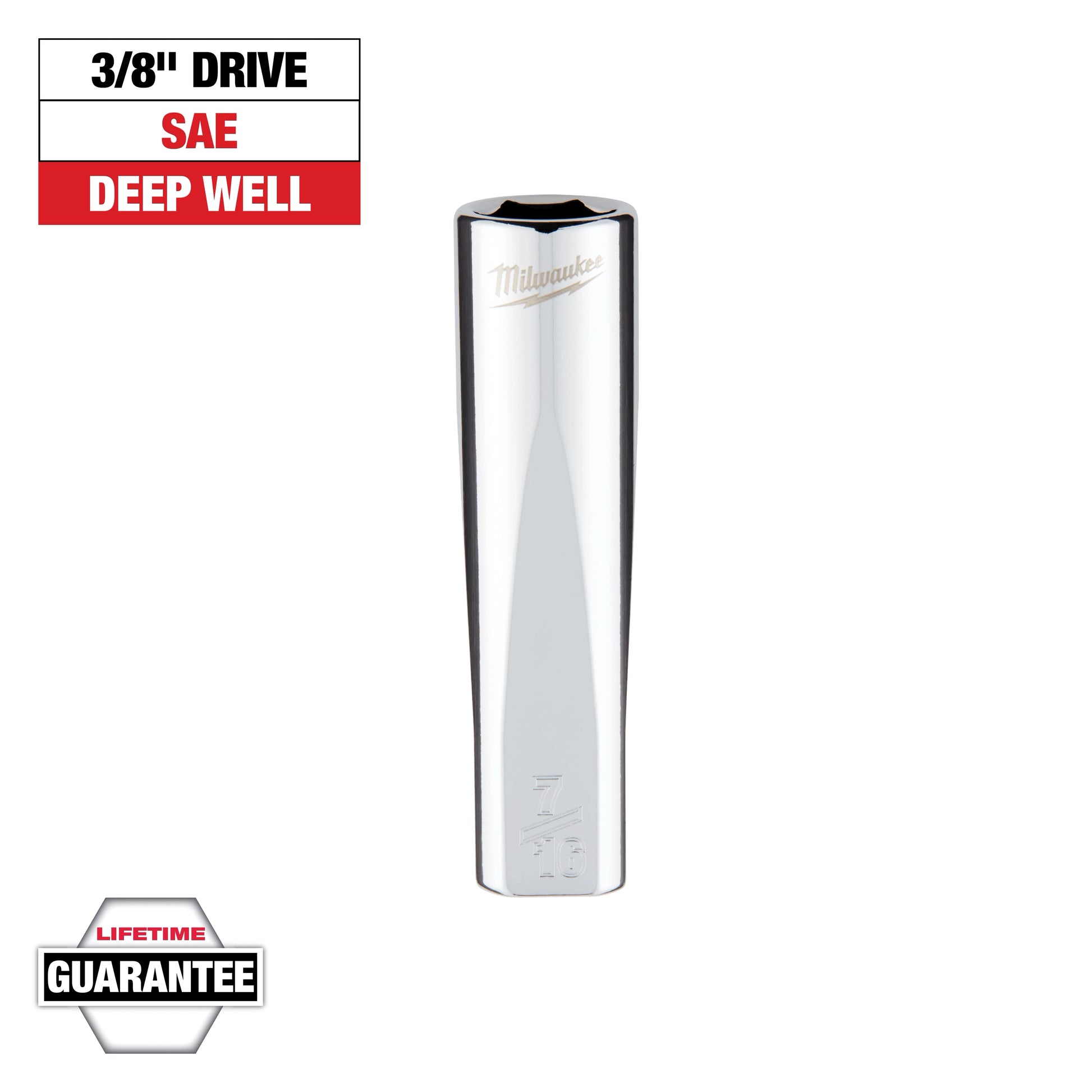 Milwaukee 3/8" Drive 7/16" SAE Deep Socket with FOUR FLAT™ Sides — 45-34-4375