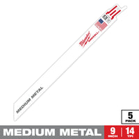 Milwaukee 9" 14 TPI SAWZALL® Blade for Medium Metal (5 PK) — 48-00-5187