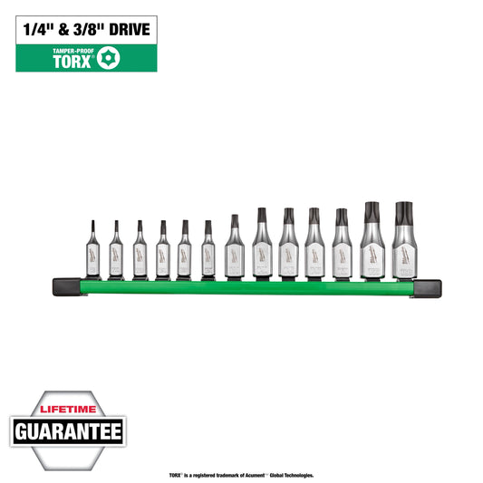 Milwaukee 13 pc 1/4” and 3/8” Drive Tamper Proof TORX® Bit Socket Set — 48-22-9535