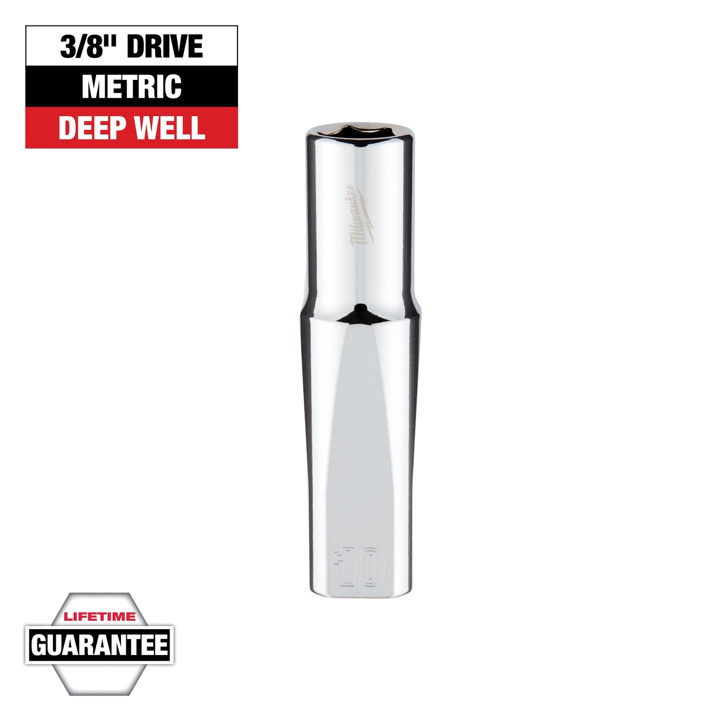 Milwaukee 3/8" Drive 10mm Metric Deep Socket with FOUR FLAT™ Sides — 45-34-0010