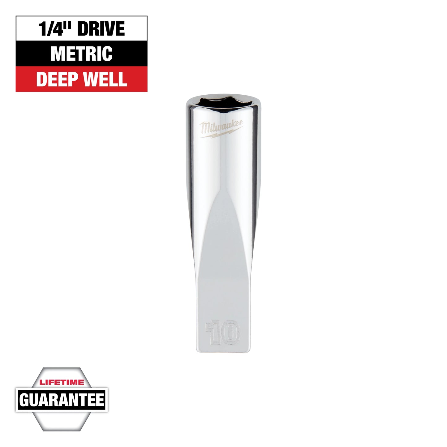 Milwaukee 1/4" Drive 10mm Metric Deep Socket with FOUR FLAT™ Sides — 45-34-9048