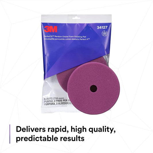 3M™ Perfect-It™ 34127 Random Orbital Polishing Pad, 6 in Dia, Fine, Hook and Loop Attachment, Foam Pad, Purple