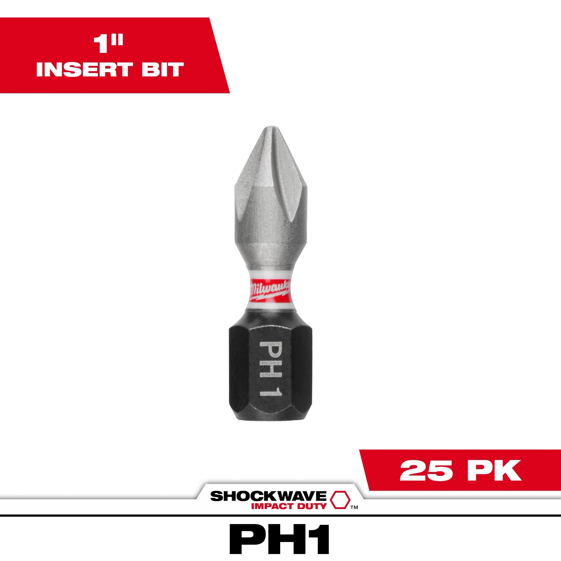 Milwaukee SHOCKWAVE™ Impact Phillips #1 Insert Bits (25 Pack) — 48-32-4111